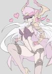  1girl adjusting_clothes blonde_hair garter_straps garters hand_on_hip hat heart high_heels league_of_legends long_hair navel nishino_(waero) one_leg_raised revision simple_background solo syndra thigh-highs underwear vambraces very_long_hair 