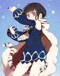  1girl black_hair cape detached_sleeves gem harumi_namau lapis_lazuline mahou_shoujo_ikusei_keikaku mahou_shoujo_ikusei_keikaku_restart nail_polish red_eyes short_hair smile solo tail thigh-highs tiger_tail zettai_ryouiki 