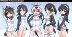  5girls black_hair breasts commentary_request emperor_penguin_(kemono_friends) gentoo_penguin_(kemono_friends) gloves hair_over_one_eye headphones hood humboldt_penguin_(kemono_friends) kemono_friends kurosawa_(kurosawakyo) leotard long_hair looking_at_viewer multicolored_hair multiple_girls open_mouth penguin_tail penguins_performance_project_(kemono_friends) red_eyes rockhopper_penguin_(kemono_friends) royal_penguin_(kemono_friends) short_hair skirt smile thigh-highs twintails 