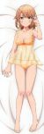  barefoot bed_sheet blush bra breasts brown_eyes brown_hair cleavage collarbone dakimakura feet from_above full_body highres image_sample isshiki_iroha jewelry looking_at_viewer lying medium_breasts navel necklace on_back orange_bra orange_patneis scan see-throug shiny shiny_skin short_hair smils toes underwear underwear_only yahari_ore_no_seishun_lovecome_wa_machigatteiru. yandere_sample 