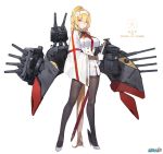  1girl black_legwear blonde_hair blue_eyes breasts duke_of_york_(zhan_jian_shao_nyu) full_body gloves hairband high_heels holding holding_sword holding_weapon kishiyo looking_at_viewer pantyhose ponytail sheath sheathed simple_background solo sword turret weapon white_background white_gloves zhan_jian_shao_nyu 