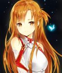  1girl armor asuna_(sao) bangs blonde_hair blush breastplate brown_eyes butterfly closed_mouth eyebrows_visible_through_hair half_updo light_smile long_hair looking_at_viewer smile solo sword_art_online tr_(kangtw123) upper_body 