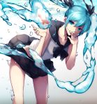  1girl bare_arms blue_eyes blue_hair bottle_miku bubble collarbone hair_ribbon hand_to_own_mouth hatsune_miku long_hair looking_at_viewer neckerchief revision ribbon school_uniform serafuku shirt skirt skirt_set sleeveless sleeveless_shirt solo thighs twintails underwater very_long_hair vocaloid zen_o 