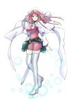 1girl aty_(summon_night) belt beret birdsong blue_eyes blush boots breasts cape dress hat large_breasts long_hair long_sleeves looking_at_viewer redhead smile solo summon_night summon_night_3 thigh-highs thigh_boots white_legwear 