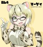  animal_ears animal_print blonde_hair bow bowtie cat_ears cat_tail commentary_request elbow_gloves glasses gloves kemono_friends kurosawa_(kurosawakyo) margay_(kemono_friends) margay_print short_hair sleeveless tail 
