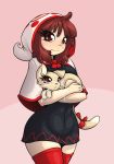  1girl blush cat highres holding hood kaho_(momodora) limebreaker momodora:_reverie_under_the_moonlight smile thigh-highs zettai_ryouiki 