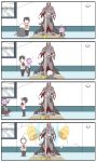  2boys 2girls 4koma absurdres alex_(alexandoria) armor assassin_(fate/prototype_fragments) assassin_of_black bare_shoulders box cloak comic commentary_request dark_skin fate/apocrypha fate/grand_order fate/prototype fate/prototype:_fragments_of_blue_and_silver fate_(series) fujimaru_ritsuka_(male) gift gift_box glowing glowing_eyes hairband highres holding holding_gift horns king_hassan_(fate/grand_order) long_sleeves mask multiple_boys multiple_girls purple_hair short_hair silent_comic silver_hair skull skull_mask standing sword weapon 