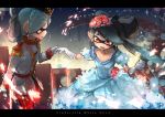  +_+ 2girls aori_(splatoon) black_hair blue_dress cinderella closed_mouth cousins crossdressinging domino_mask dress earrings english epaulettes flower gloves grey_hair hair_flower hair_ornament hand_holding hotaru_(splatoon) jacket jewelry kashu_(hizake) layered_dress long_dress long_hair long_sleeves looking_at_another mask military military_uniform mole mole_under_eye multiple_girls open_mouth pants pointy_ears red_eyes red_pants short_hair short_sleeves smile splatoon stairs standing tentacle_hair uniform white_gloves white_jacket 