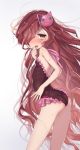  1girl absurdly_long_hair anna_(granblue_fantasy) ass bare_shoulders black_swimsuit blush breasts brown_eyes frilled_swimsuit frills granblue_fantasy hair_over_one_eye long_hair looking_at_viewer ogata_zen one-piece_swimsuit redhead small_breasts solo standing sweat swimsuit tears very_long_hair wavy_hair 