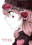  1girl 7753 berikomu character_name face goggles goggles_on_head green_eyes hat heart light_smile mahou_shoujo_ikusei_keikaku mahou_shoujo_ikusei_keikaku_limited pink_hair profile solo 