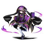  1girl absurdly_long_hair black_hair black_skirt divine_gate full_body hood long_hair looking_at_viewer official_art purple_coat red_eyes shadow skirt solo thigh-highs transparent_background twintails ucmm very_long_hair white_legwear 