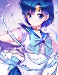  1girl bishoujo_senshi_sailor_moon blue_choker blue_eyes blue_hair bow choker heart highres magical_girl mizuno_ami revision sa_(h28085) sailor_mercury short_hair smile solo star star_choker super_sailor_mercury tiara water 