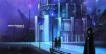  artist_name black_hair building cape copyright_name highres landscape looking_at_viewer night outdoors pixiv_fantasia pixiv_fantasia_t short_hair standing swd3e2 
