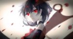  1girl asymmetrical_wings black_hair blurry choker face gradient gradient_background highres houjuu_nue looking_at_viewer portrait red_eyes short_hair solo touhou wings yasato 