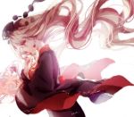  black_dress blonde_hair breasts chinese_clothes dress earrings floating_hair from_side hat highres jewelry junko_(touhou) long_hair long_sleeves looking_to_the_side medium_breasts nail_polish profile red_eyes red_nails tabard touhou upper_body very_long_hair wide_sleeves yasato 