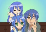  blue_hair izumi_kanata izumi_konata izumi_soujirou lucky_star v 