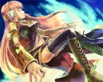  headset long_hair megurine_luka pink_hair simple_background solo thighhighs tomone vocaloid wallpaper 