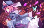  butterfly gochou_(comedia80) hat highres japanese_clothes looking_back petals pink_hair red_eyes reference_work saigyouji_yuyuko smile touhou wallpaper 