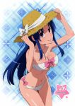  absurdres bikini blue_eyes blue_hair bow breasts cleavage hat highres kawashima_ami long_hair official_art solo swimsuit swimsuit toradora! underboob very_long_hair 