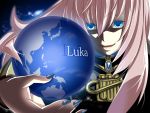  1girl aqua_eyes caffein character_name earth galaxy long_hair megurine_luka nail_polish pink_hair solo space vocaloid wallpaper 