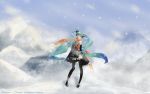  hatsune_miku headphones redjuice scarf snow thigh-highs twintails vocaloid winter 