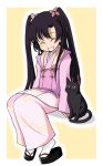  cat closed_eyes grin japanese_clothes kuhouin_murasaki kurenai long_hair mirakichi sitting smile tabi twintails 