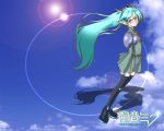  blush cosplay deedlit deedlit_(cosplay) green_eyes green_hair hatsune_miku lens_flare lensflare pointy_ears record_of_lodoss_war solo thigh-highs thighhighs vocaloid 