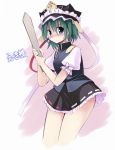  blush green_eyes green_hair hat rod_of_remorse seo_tatsuya shikieiki_yamaxanadu short_hair solo touhou 