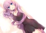  breasts cleavage dress dutch_angle hikari_no large_breasts lingerie long_hair looking_at_viewer lying megurine_luka negligee on_side pink_hair underwear vocaloid 