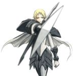  blonde_hair blurry cape claymore claymore_(sword) depth_of_field dof foreshortening hilda_(claymore) lowres sword weapon 