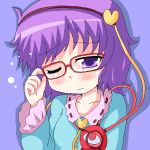  bespectacled blush geetsu glasses komeiji_satori purple_eyes purple_hair short_hair touhou violet_eyes wink 