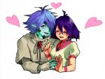  1girl amelia_wil_tesla_seyruun blue_skin blush couple golem happy heart purple_hair short_hair slayers zelgadiss_graywords 