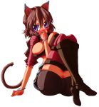  .hack//g.u. .hack//roots animal_ears bad_id breasts brown_hair cat_ears macha_mune purple_eyes short_hair tabby tail thigh-highs thighhighs violet_eyes 