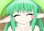  blush_stickers closed_eyes green_hair highres mahoraba pointy_ears sigsig solo sore 