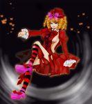  breasts butterflies butterfly fang frills gaap hat kneehighs mini_top_hat ribbon ribbons ringlets shoes sideboob smile socks solo top_hat umineko_no_naku_koro_ni 