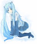  blue_hair detached_sleeves hatsune_miku kneeling long_hair thigh-highs thighhighs twintails vocaloid yoshioka_mitsuko 