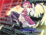  character_name feathers hat musical_note mystia_lorelei panties pink_eyes pink_hair short_hair singing solo striped striped_panties thigh-highs thighhighs title_drop torio_k touhou underwear upskirt wince winged_shoes wings 