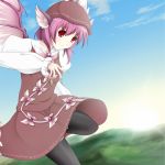  akagaminanoka bad_id fingernails fuuen_(akagaminanoka) hat highres long_fingernails long_nails mystia_lorelei nails pink_hair red_eyes short_hair solo thigh-highs thighhighs touhou wings zettai_ryouiki 