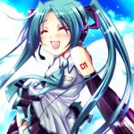  detached_sleeves happy hatsune_miku kagetsu_kei necktie thighhighs twintails vocaloid 