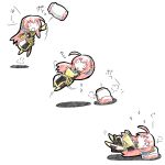  :&lt; :3 blush_stickers chibi detached_sleeves hairband jumping long_hair megurine_luka murata navel open_mouth pillow pillows pink_hair sequential sleeping throwing translated translation_request vocaloid |_| 