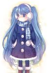 1girl blue_hair coat earmuffs hands_in_pockets hatsune_miku long_hair pantyhose scarf twintails vocaloid wasabi_(artist) wasabi_(sekai)