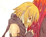  blonde_hair emil_castagnier lowres male multiple_boys red_eyes red_hair redhead richter_abend scarf tales_of_(series) tales_of_symphonia tales_of_symphonia_knight_of_ratatosk white_background yaoi 