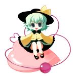  chibi eyes hat hat_ribbon heart heart_of_string komeiji_koishi lowres mary_janes ribbon shoes silver_hair sitting skirt socks touhou 