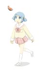  bad_id blue_eyes blue_hair bow chiko_(gugugu) fish fish_steak food hair_cubes hair_ornament kneehighs naganohara_mio nichijou official_style open_mouth school_uniform shoes short_hair short_twintails simple_background steak twintails uwabaki white_background 