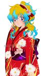  2009 bad_id deirn flower hairband headband japanese_clothes kimono kiui multicolored_hair new_year nia_teppelin ponytail rose roses tengen_toppa_gurren_lagann 