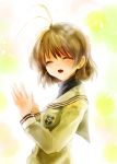  brown_hair clannad closed_eyes furukawa_nagisa komota school_uniform short_hair 