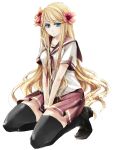  blonde_hair flower hagiwara_rin hair_flower hair_ornament highres long_hair original school_uniform serafuku thigh-highs thighhighs very_long_hair zettai_ryouiki 