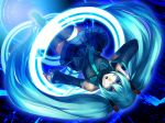  blue_eyes comin detached_sleeves hatsune_miku long_hair necktie skirt thigh-highs thighhighs twintails upside-down very_long_hair vocaloid 