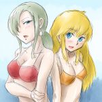  bikini blonde_hair blue_eyes blush earrings funa hyakko jewelry kageyama_oniyuri kageyama_torako swimsuit 