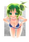  bikini blush breasts cleavage green_eyes green_hair hands_on_hips kuromaru9 meron-san original short_hair swimsuit 